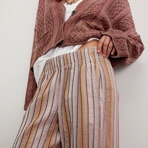 Free People Days End Striped Cotton Wide Leg Pants in NEUTRAL